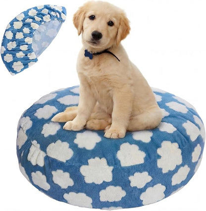 Youyole Medium Washable Round Dog Bed Cover Replacement Waterproof 30 x 30 x 10 in Round Donut Bed Cover for Dog Soft Blue Beds Protector Sheet with Lovely Clouds Print for Donut Beds & Pet Couch