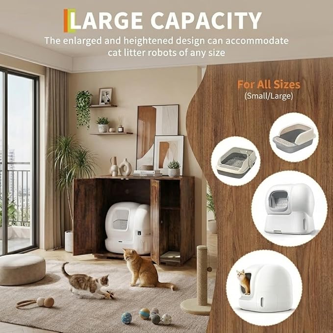 GAOMON White Litter Box Enclosure Cabinet for Litter Robots, Dog-Proof Shelf Included, Built-in Power Outlet with 5 Ft Cord, Compatible with Most Self-Cleaning Litter Boxes, Cat Litter Furniture