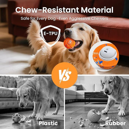 Smart Interactive Dog Toy Ball - Automatic Bouncing & Rolling, Chew-Resistant E-TPU Material, 3 Interactive Modes, IPX7 Waterproof, Smart Chase Pet Toy Ball for Medium and Large Dogs (Orange)