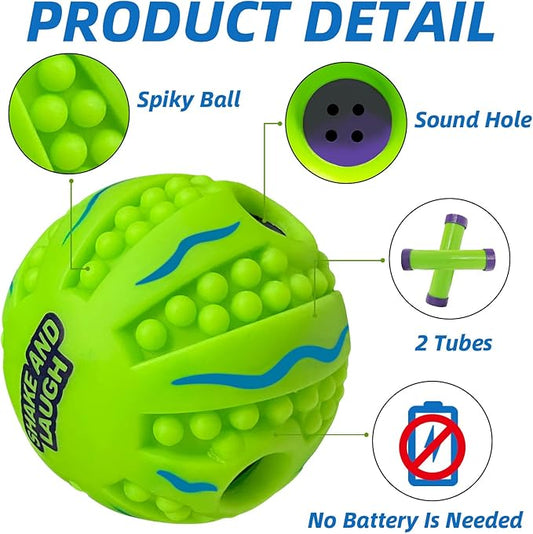Spiky Interactive Dog Toys Ball, Shaking with Gibbering Sound, for Training, Teeth Cleaning & Herding, Wave, L, 3.94 in (10 cm)