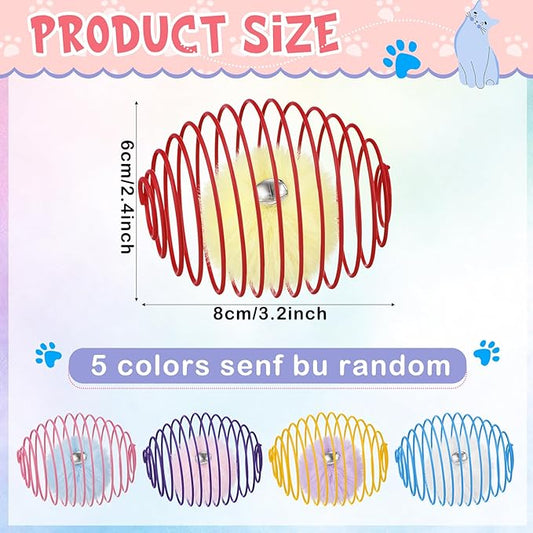 Jecery 5 Pcs Cat Spring Toys Stretchable Rolling Balls Colorful Playful Coils Interactive Action Toy Caged Rats for Kitten Pet Supplies (Pom-pom with Bell,Multicolor)