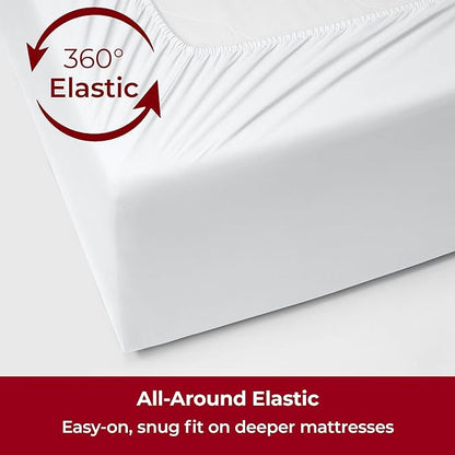Mellanni Extra Deep Split King Sheets - 5 PC Iconic Collection Bedding - Hotel Luxury, Ultra Soft, Cooling Bed Sheets - Wrinkle, Fade, Stain Resistant (Split King, White)