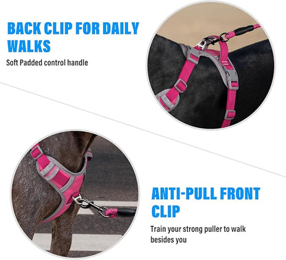 Plutus Pet No Pull Dog Harness, Release at Neck, Reflective Adjustable Dog Vest Harness, Easy Control Handle for Walking, for Small Medium Large Dogs, Hot Pink, L