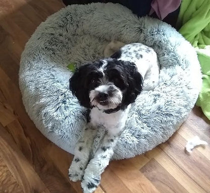 Mr. Peanut's OrthoPlush Two Tone Extra Fluff Faux Fur Donut Pet Bed (Medium, Snowflake)