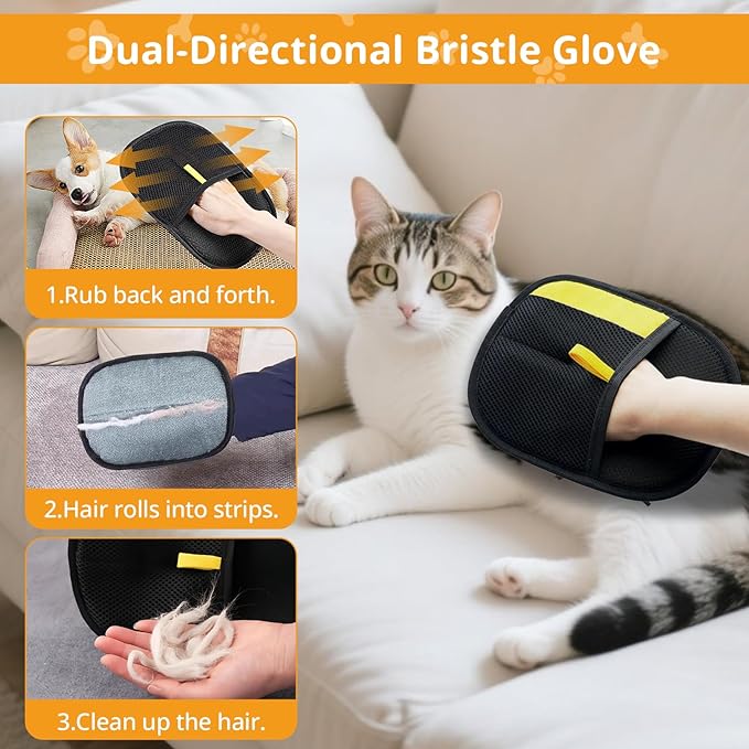 2 Pack Pet Hair Removal Glove,Efficient Pet Hair Remover for Dogs and Cats,Gentle Dog Hair Remover and Cat Hair Remover,Soft Pet Hair Remover Glove for Furniture and Clothing,Hair Removal Glove
