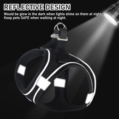 GAMUDA Small Dog Harness Collar and Leash Set, Step in No Chock No Pull Linen Fabric Soft Mesh Dog Vest Harnesses Reflective for Dogs Puppy Cats Kitten Rabbit (Black, XXS)