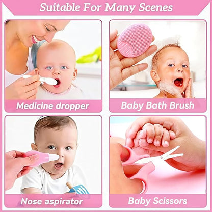 Baby Healthcare and Grooming Kit, 20 in 1 Portable Baby Safety Care Set with Hair Brush Comb Nasal Aspirator Electric Nail Trimmer Set Baby Essentials kit for Newborn Boys Girls (Pink)