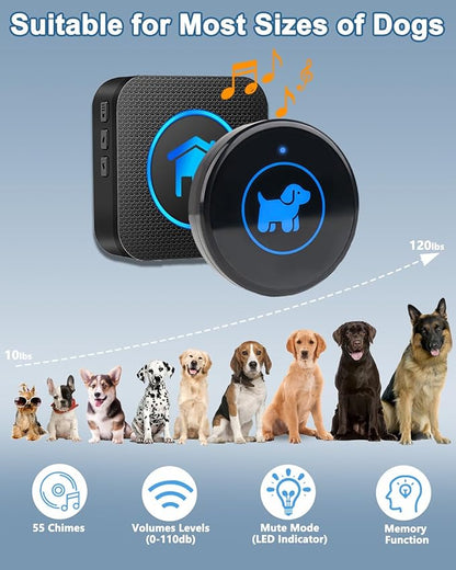 Dog Door Bell (2026 Enhanced Touch), Wireless Dog Doorbells for Potty Training – Dog Bells to Go Outside, 1000Feet Range, Waterproof Button, 55 Melodies & 5 Notification Modes(2 Buttons)