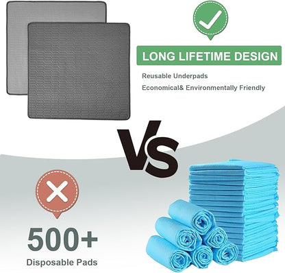 Washable Underpads Waterproof Bed Pads (18x24) - Reusable Incontinence Pads for Portable Use, Bedwetting Pads for Kids and Puppy Training, Protective Mat for Wheelchairs, Sofas, Pet Beds, and Travel