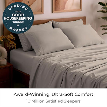 Mellanni Full Sheet Set - 6-Piece Iconic Collection Bedding, (Including 4 Pillowcases), 21-Inch Extra Deep Pocket, Easy Care, Ultra Soft, Cooling Sheets, Brushed Microfiber - Tan