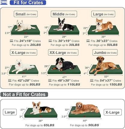Outdoor Dog Bed for Medium Dogs, Waterproof Dog Crate Mat Orthopedic Egg Crate Foam Pet Bed with Washable Removable Oxford Cover, Dark Green