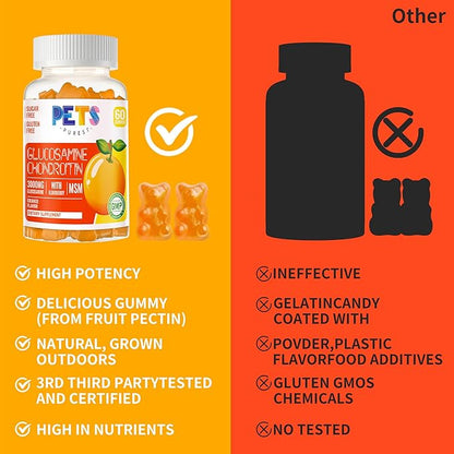Pets Purest Glucosamine Chondroitin Gummies with MSM & Elderberry Extra Strength - Joint Support, Antioxidant Immune Support Supplement for Adults, Men & Women.(2 Pack) Orange