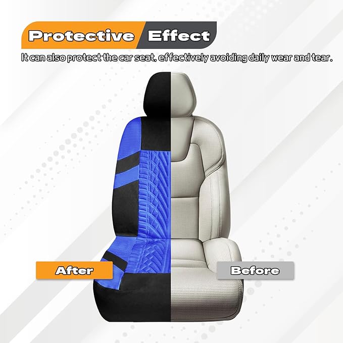 2PCS Car Front Seat Cover with 2 Headrest Covers, Breathable Waterproof Seat Covers for Front Seats, Universal Seats Cover Protector Car Accessories for Most Vehicles (Blue)