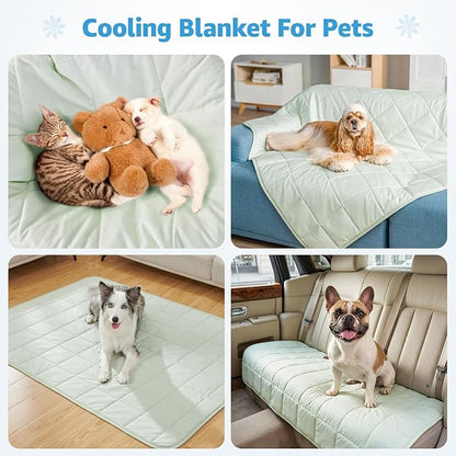 PICK FOR LIFE Cooling Blanket for Dogs, 0.4 Q-MAX Pets Cooling Comforter for Bed Cover, Summer Blanket for Large Dogs Washable, Soft Lightweight Cold Mats for Pet Hot Weather Sleeping (60"×80"/Green)