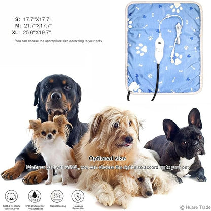 HOTDOG Pet Heating Pad, Adjustable Temperature, Waterproof Heating Pad with Chew Resistant Cord, 21.7''X17.7'' Blue