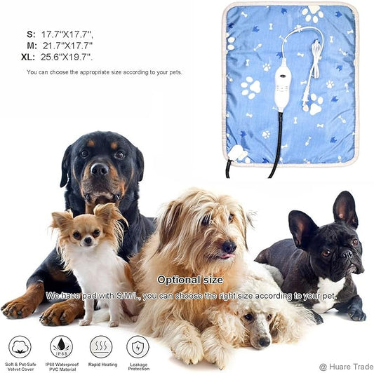 HOTDOG Pet Heating Pad, Adjustable Temperature, Waterproof Heating Pad with Chew Resistant Cord, 21.7''X17.7'' Blue