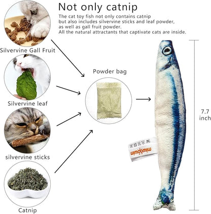 miwoowim 6 PCS Cat Fish Toy Soft and Durable,Cat nip Toy with Catnip Inside, Kicker Toys for Indoor Kitten Exercise,Kitty Teething Chew Toy (6 Sauries)