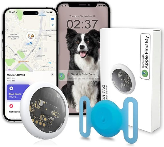 GPS Tracker for Dogs, Mini GPS Pet Tracker with Silicone Cover, IPX8 Waterproof GPS Tracker for Kids,No Monthly Fee,Work with Apple Find My(iOS Only),Dog Tracker Finder Tracker Pets-YGBlue-5