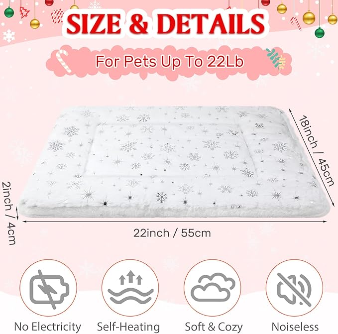 2 Pack Winter Self Warming Cat Mat Snowflake White Self Heating Pad Bed 22" x 18" Reversible Reflects Body Heat Machine Washable Thermal Pet Blanket for Winter Indoor Pet Kitten Dog Crate
