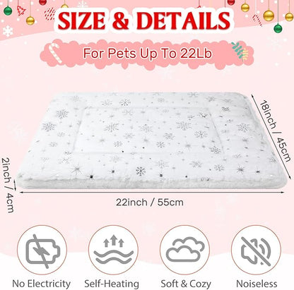 2 Pack Winter Self Warming Cat Mat Snowflake White Self Heating Pad Bed 22" x 18" Reversible Reflects Body Heat Machine Washable Thermal Pet Blanket for Winter Indoor Pet Kitten Dog Crate
