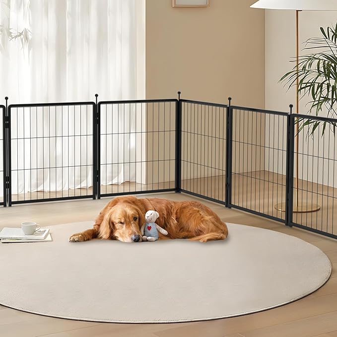 Dog Playpen 36 inch 4 Panels for Indoor & Outdoor Use – Heavy-Duty Metal Pet Fence with Ground Stakes, Rounded Ball Tops for Safety, Stable & Foldable Design, Easy to Assemble