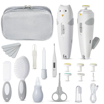 Lictin Baby Healthcare and Grooming Kit, 26 in 1 Rechargeable Nail Trimmer Electric Set,Safe File with Auto Light, Newborn Nursery Health Care Portable Safety Set for Infant Toddlers Boys Girls, Grey