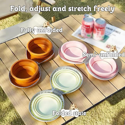 Bear Paw Foldable Pet Bowl, Dual Bowl Design for Food and Water,6.1in，Pink,Orange and Beige (Orange)