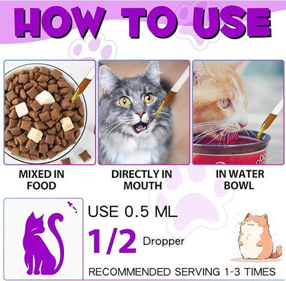 Cat Multivitamin Drops - 15 in 1 Vitamin Supplement for Immune Support, Heart, Bones, Joint, Skin & Coat Health, Bacon Flavor Vitamins for Senior Cats & Kittens (1 Pack, for cat)