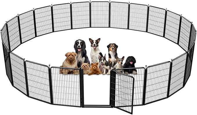 Dog Playpen Outdoor, 40 inch 24 Panels Dog Fence with Extra Wide Gate No-Tripped Pet Playpen Rustproof Dog Pen Indoor Puppy Playpen for Temporary Containment Portable Pet Fence for RV Camping