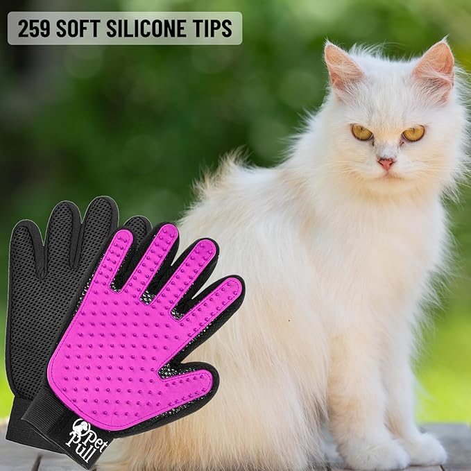 Pet Grooming Gloves with 259 Silicone Tips - Pet Hair Removal Tool Gentle Shedding Dog Washing Gloves - Deshedding Brush Hair Remover Mitts for Dogs & Cats for Long and Short Hair (Pink)