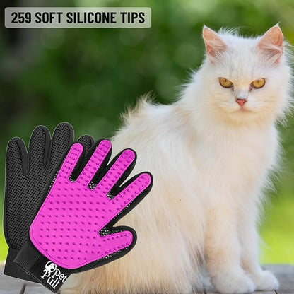 Pet Grooming Gloves with 259 Silicone Tips - Pet Hair Removal Tool Gentle Shedding Dog Washing Gloves - Deshedding Brush Hair Remover Mitts for Dogs & Cats for Long and Short Hair (Pink)