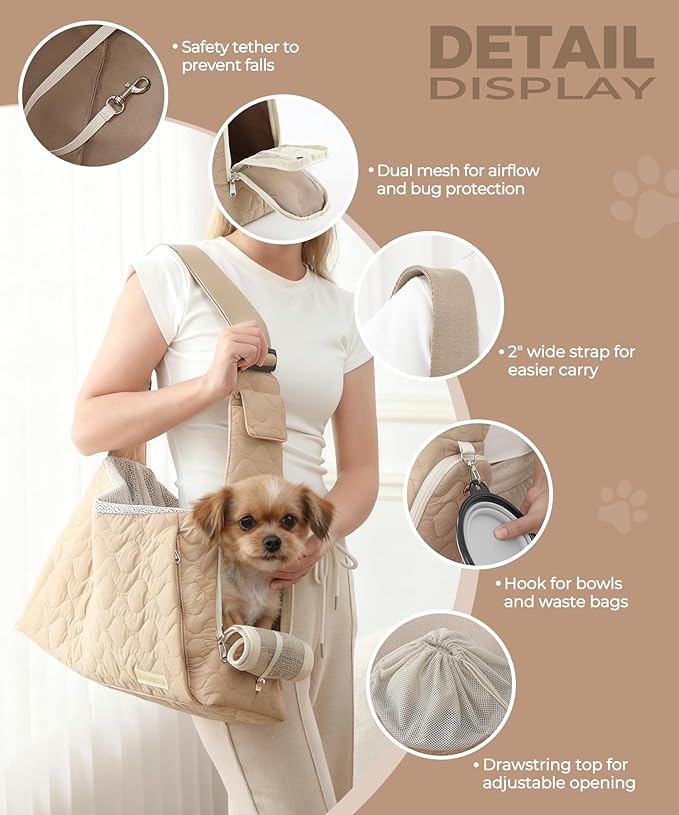 JourCraf Dog Carrier Sling for Small Dogs, Front Cat Sling & Cats Up to 15 lbs, Dog Purse with Adjustable Strap Front Zipper Pocket, Double Safety Feature, Hands Free for Travel