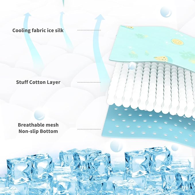 NWK Pack of 4 Pet Cooling Mat -Q-Max>0.345 Ice Silk Cooling Mat for Dogs & Cats Portable & Washable Pet Cooling Blanket, Car Seats, Beds for Summer (4pcs, Green Fruit, 20'' X 16'' X 0.3'')