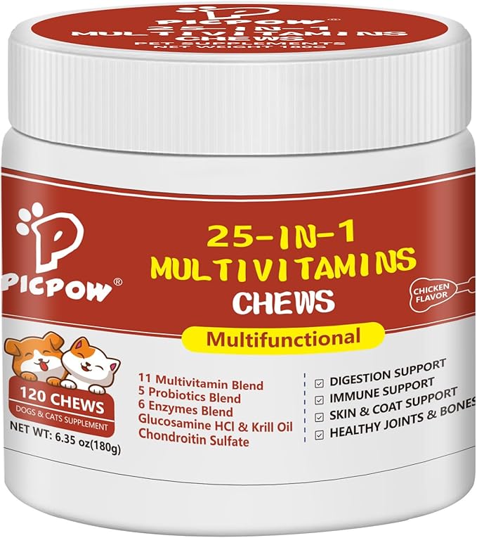 Dog Multivitamin Chewable, with Glucosamine Chondroitin, Digestive Enzymes & Probiotics, for Digestion Support, Immune, Skin, Coat, Joints & Bones Healthy, 120 Chews
