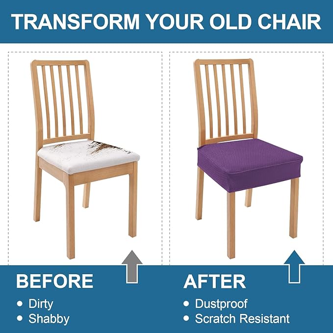 Smiry Waterproof Seat Covers for Dining Room Chairs Set of 2, Stretch Jacquard Removable Washable Chair Seat Slipcovers Protector, No Rear Covers, Purple