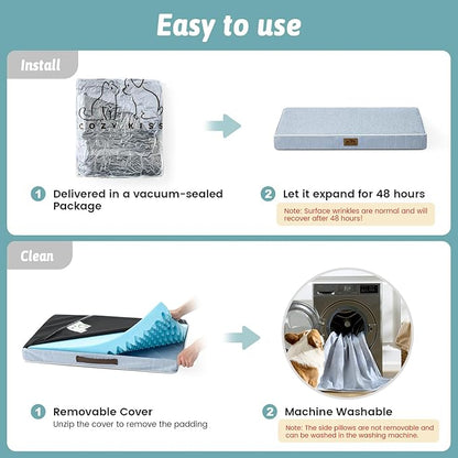 COZY KISS Cooling Dog Bed for Crate, Waterproof Dog Crate Mat with Removable Washable Cover, Orthopedic Egg Crate Foam Support, Dog Crate Bed 29x18x3 Inch,Light Blue
