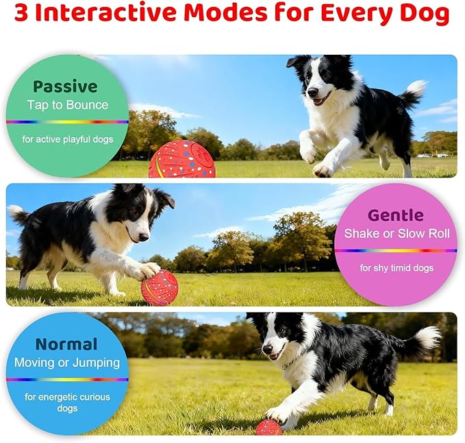 Interactive Dog Toys Dog Ball - Smart Moving Bouncing Dogs Ball with RGB Lights, E-TPU Material, 3 Play Modes Automatic Rolling Balls Toy for Small Medium Dogs Keep Them Busy(Red)