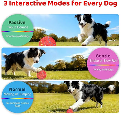 Interactive Dog Toys Dog Ball - Smart Moving Bouncing Dogs Ball with RGB Lights, E-TPU Material, 3 Play Modes Automatic Rolling Balls Toy for Small Medium Dogs Keep Them Busy(Red)
