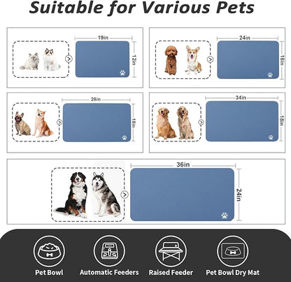 HotLive Dog Food Mat - Absorbent Cat Mat for Food and Water, No Stains Pet Feeding Bowl Mat, Easy to Clean Pet Placemats, Quick Dry Dog Water Dispenser Mat for Messy Drinkers | Paw Blue 16"x 24"