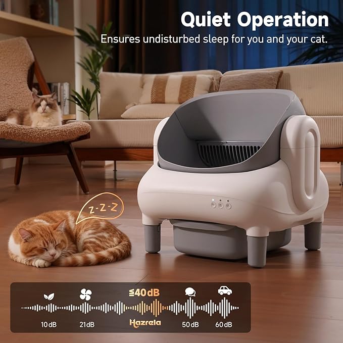 Automatic Cat Litter Box,Self Cleaning Litter Box for Multiple Cats with Open Top Design,App Control, Safety Protection,Ultra-Quiet,Easy Setup,Light Gray
