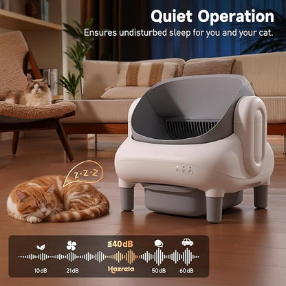 Automatic Cat Litter Box,Self Cleaning Litter Box for Multiple Cats with Open Top Design,App Control, Safety Protection,Ultra-Quiet,Easy Setup,Light Gray