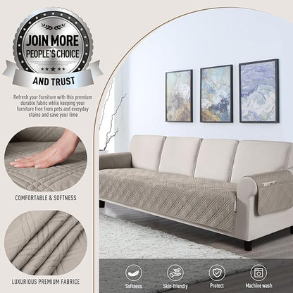 TAOCOCO Waterproof Oversized Sofa Covers for Pets Without Back Cover, Couch Seat Covers with Pocket for 4 Cushion Couch Washable Dog Sofa Protector Sofa Slipcovers(Oversized Sofa, Light Brown)