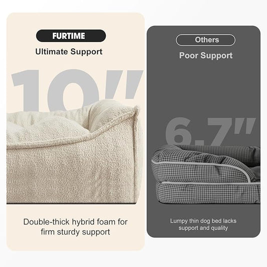 FURTIME XXL Orthopedic Dog Beds Large Sized Dog, Extra Thick Supportive Comfort Pet Sofa, Ergonomic Slant Dog Couch with Removable Washable Cover, Ultra Soft Surface & Non-Slip Bottom, Beige, 48"