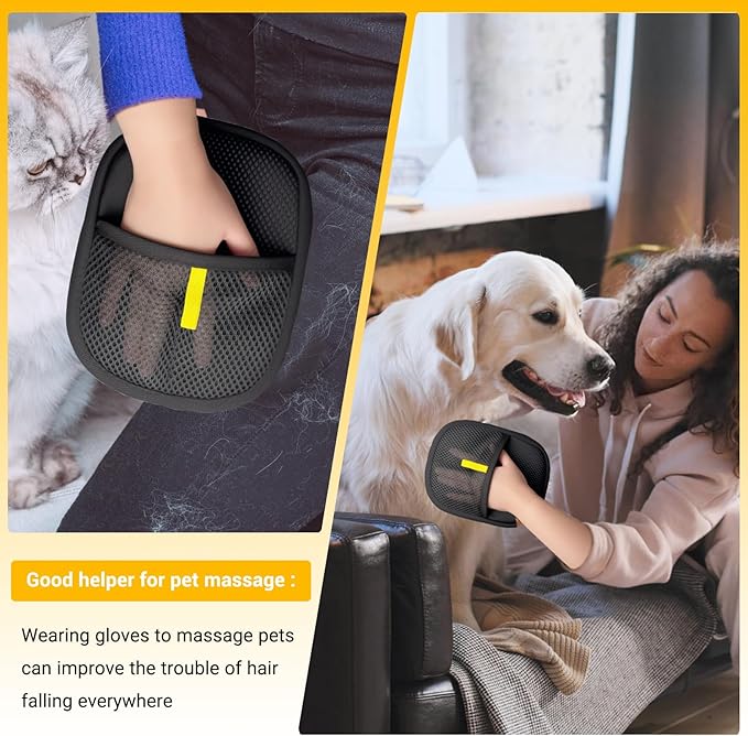 3Pack 2026-Upgraded Pet Hair Removal Glove for Dogs & Cats, Reusable Electrostatic Pet Hair Remover Glove for Couch, Furniture, Carpet & Car Seat, Best Grooming Gloves for Pets Hair Removal & Massage