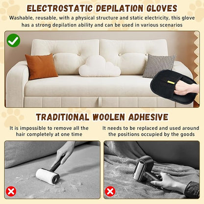 2PCS Pet Hair Removal Glove for Cats & Dogs, Electrostatic Pet Hair Removal Gloves, Reusable Hair Remover, Upgrade Efficient Grooming Gloves for Pet Hair for Clothing/Couch/Furniture/Carpet/Car Seat