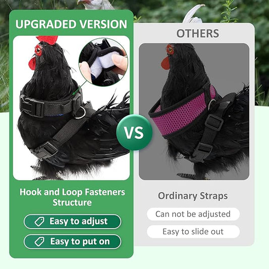 Adhafera Chicken Harness with Leash, Upgraded Double Adjustment Chicken Harness and Leash Set for Hens, Duck, Goose, Small Pet (Black, S)