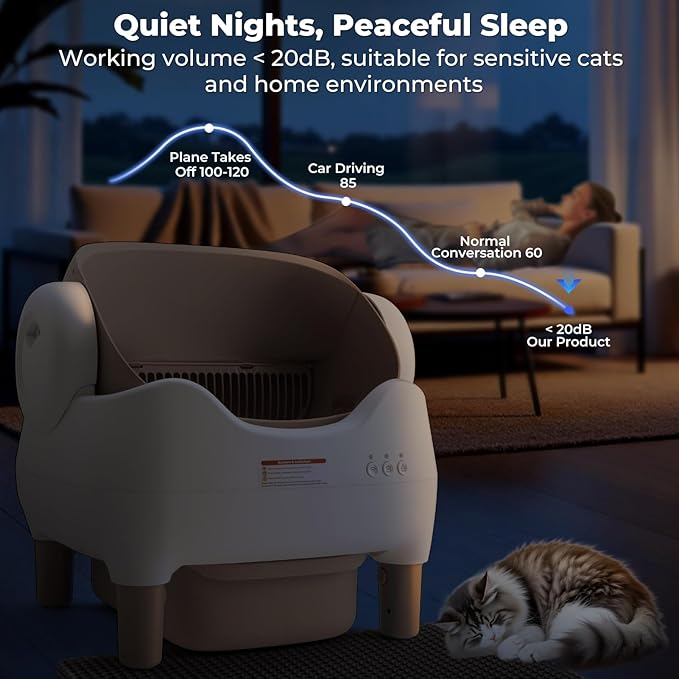 Self Cleaning Cat Litter Box: Automatic Cat Litter Box for Multiple Cats, Large Capacity with App Control, Safety Protection, Open-Top, Includes Waste Bags & Mat