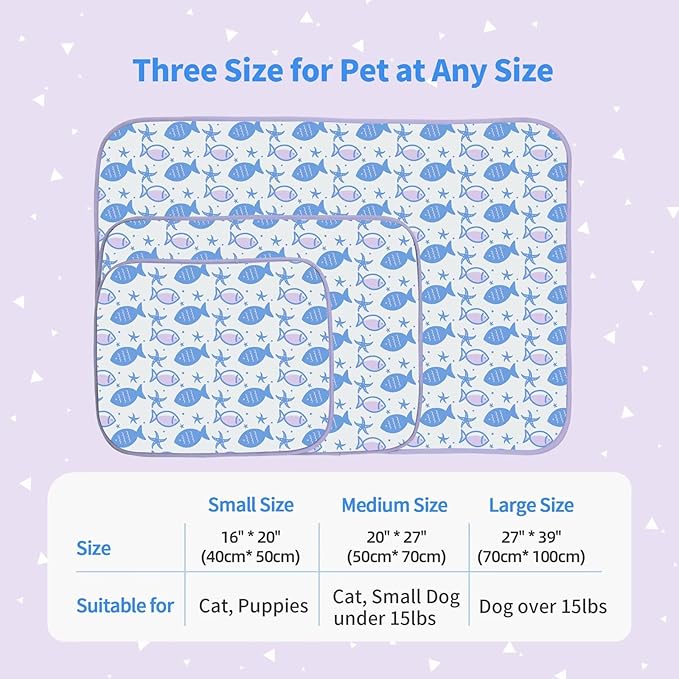 NWK Pack of 4 Pet Cooling Mat - Ice Silk Cooling Mat for Dogs & Cats Portable & Washable Pet Cooling Blanket, Car Seats, Beds for Summer (4pcs, Purple Fish, 27’’ X 20’’ X 0.3)