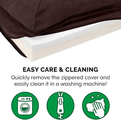 Furhaven Memory Foam Dog Bed for Large Dogs w/ Removable Bolsters & Washable Cover, For Dogs Up to 95 lbs - Two-Tone Plush Faux Fur & Suede L Shaped Chaise - Espresso, Jumbo/XL