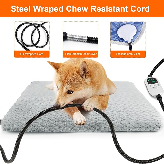 ENJOY PET Heated Cat Bed Indoor, 12 Level Temperature Dog Cat Heating Pad with Timer, Pet Heating Pad for Puppy Cats Dogs Electric Warming Pad, Chew Resistant Heated Pet Bed (18" x 18")
